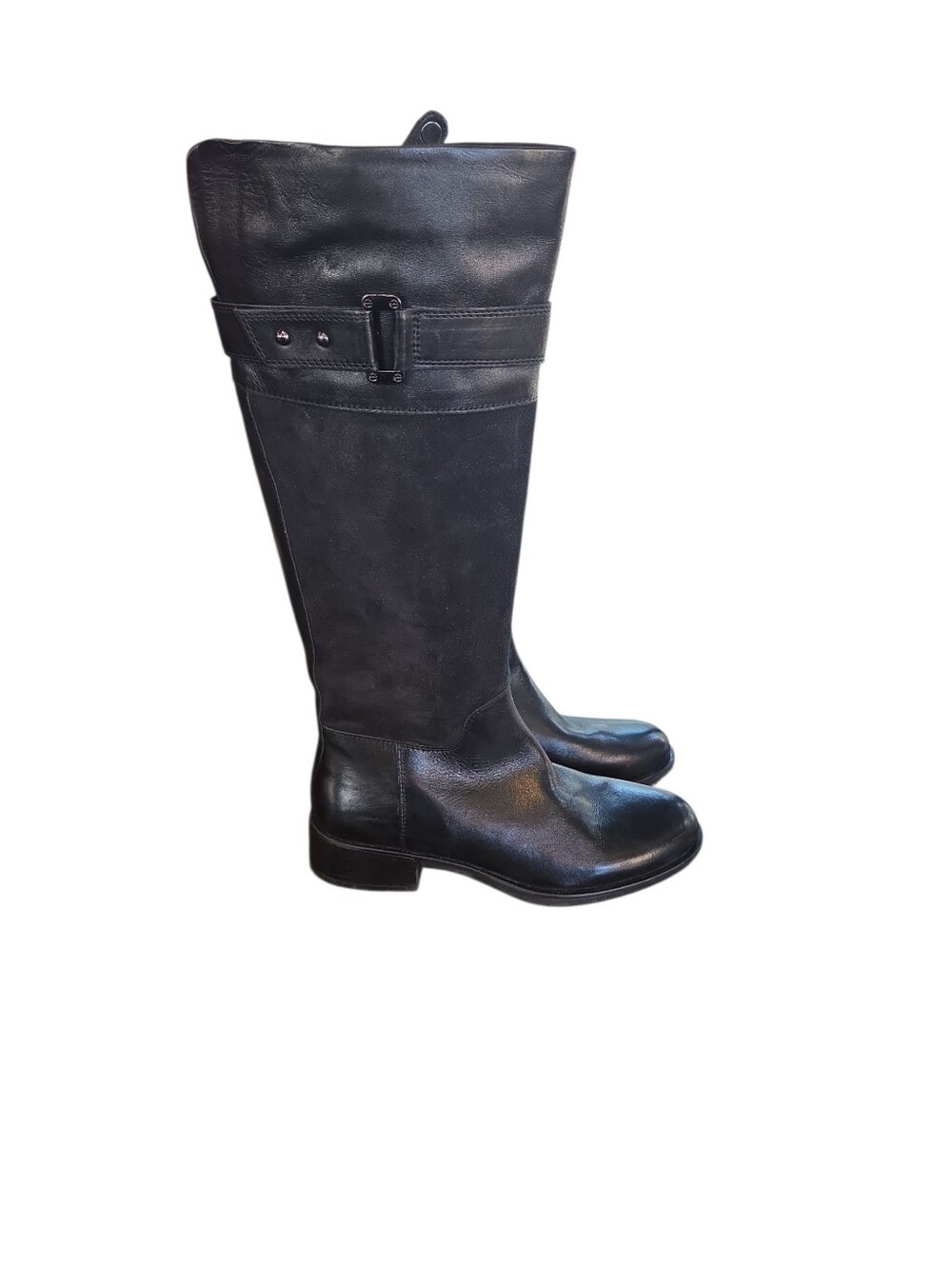 Geox Size 7 Women's Black Leather and Suede Boots with Buckle Detail NEW